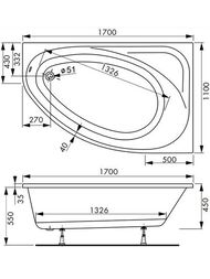 Ванна акриловая VAGNERPLAST HAPI 170 R (1700х1100х450) угловая, правая VPBA170HAP3PX-04