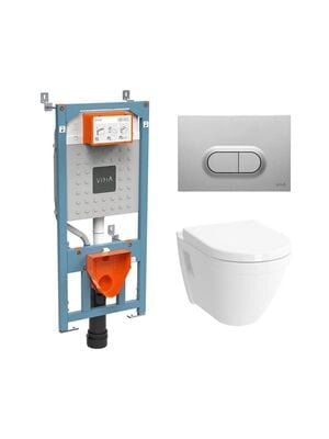 Комплект: Инсталляция Vitra с клавишей хром + Унитаз S50 без ободка +сиденье микролифт 9003B003-7201