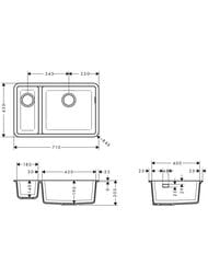 Чертёж Мойка из гранита Hansgrohe 43433380 (710х450) под столешницу, серый бетон