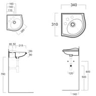 Раковина угловая подвесная Simas ARCADE (340х340х140) 1 отверстие под смеситель AR036bi*1