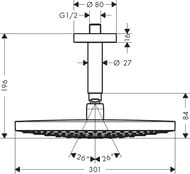 Верхний душ Hansgrohe Raindance Select S 300 2jet потолочное подсоединение 100мм,белый/хром 27337400