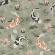 Обои виниловые на флизелине Rasch Kimono (0,53х10,05) карпы, зеленые 409437 (рул.)