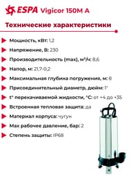 Погружной дренажно-фекальный насос с измельчителем ESPA Vigicor 150M A центробежный одноступ. 97798