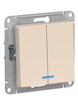 Выключатель Systeme Electric ATLASDESIGN 2-клавишный с подсветкой схема 5а 10АХ бежевый ATN000253