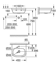 Мини-умывальник Grohe Euro Ceramic 39324000 подвесной (450х150х396)