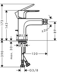 Смеситель для биде Hansgrohe Rebris S 72210670 однозахватный, донный клапан, матовый черный — изображение 2