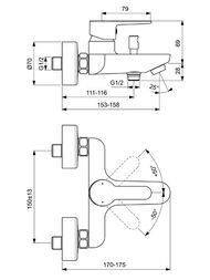 Смеситель для ванны/душа Ideal Standard SESIA BC208AA настенный, однозахватный, цвет: хром