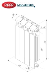 Радиатор биметаллический RIFAR Monolit 500 (577х320х100) 4 секций, 764Вт, айвори