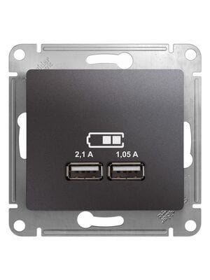 Розетка Systeme Electric GLOSSA USB 5В/2100мА 2х5В/1050мА механизм графит GSL001333