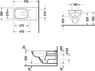 Унитаз подвесной DURAVIT D-CODE 360х700х365 безбарьерный, горизонтальный выпуск 22280900002