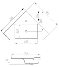 Раковина Aquaton Кантара 78 1A715331AN010 785x785x179мм из литьевого мрамора, угловая, белая