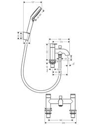Чертёж Смеситель на борт ванны Hansgrohe Vernis Blend 71461670 на 2 отверстия, двухзахватный, руч.душ, мч