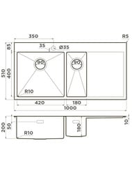 ����� Omoikiri AKISAME 100-2-IN-L (1000�510�180(200)) ������� ���� �����, ������.����� 4973544