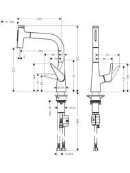 Чертёж Смеситель Hansgrohe Talis Select M51 для кухни 220 вытяжной душ сталь 72824800