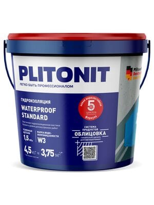 Гидроизоляция PLITONIT WaterProof Standard эласт.мастика базового уровня для внутр.работ, 4,5кг