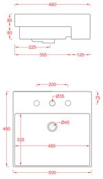 Раковина полувстраиваемая ArtCeram Quadro 500х480х160 белая QUL004 01; 00