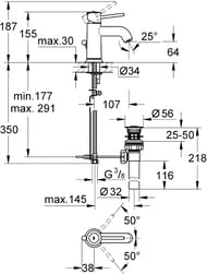 Смеситель Grohe BauClassic 23161000 для раковины на одно отверстие, однорычажный
