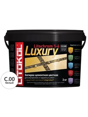 Затирка цементная LITOCHROM 1-6 LUXURY C.00 водоотталкивающая, белая, ведро 2 кг