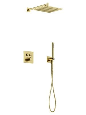 Душевой комплект SANCOS Linn SC9022BG c термостатом, внутр. частью, верх./руч. душем, браш. золото