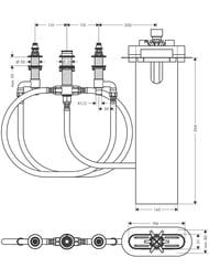 Чертёж Hansgrohe Скрытая часть смесителя на борт ванны на 4 отверстия с sBox 13440180