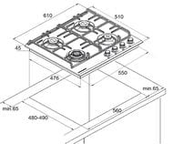 #*Газовая варочная панель Kuppersberg FG 65 B (610х510) 4 конфорки (1 вок), черное стекло 6199