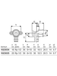 Водорозетка Uponor Q&E с фланцем 20-1/2"ВР 43мм, DR-латунь 1023035 — изображение 2