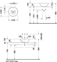 Раковина DURAVIT BACINO 420х420х170 без площадки под смесит, перелив, крепление 0325420000