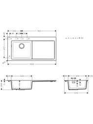 Чертёж Мойка из гранита Hansgrohe S51 43330380 (1050х500) врезная, отвер.под смес., серый бетон