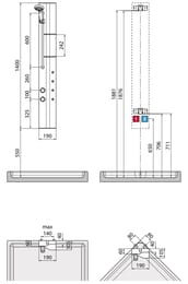 Душевая панель Novellini Z 190х1400 мм, г/м, термостат, 2 полки, черный матовый  ZETAVT-H
