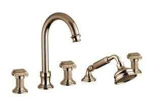 Смеситель CEZARES OLIMP-BVD-02-O на борт ванны, 5 отверстий, выдвижной душ, бронза/ручки металл