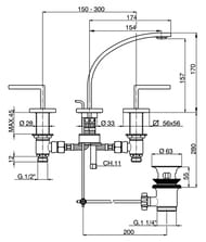Смеситель для раковины CISAL Wave с донным клапаном, на 3 отверстия, хром WA00102121