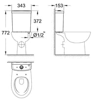 Бачок Grohe Bau Ceramic 39436000  с отверстием для кнопки слива, впускное отверстие снизу