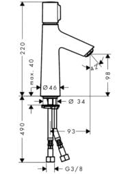 Чертёж Смеситель Hansgrohe Talis Select S 72043000 для раковины, однорычажный, хром