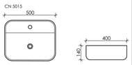 Раковина накладная Ceramicanova Element 500х400х140 прямоугольная, отв. под смеситель, белый CN5015
