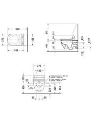 Унитаз подвесной DURAVIT HAPPY D.2 365х620х345 безободковый, для сиденья-биде 2550590000 — изображение 3