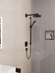 Настенный держатель верхнего душа Hansgrohe 390 мм с розеткой, черный матовый 27694670 — изображение 2