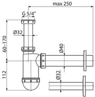 Сифон для умывальника Alcaplast A43 с накидной гайкой 1 1/4"/40