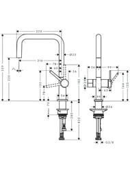 Чертёж Смеситель Hansgrohe Talis M54 для кухни U 220 с запорным вентилем, 1jet хром 72807000