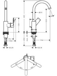 Смеситель для раковины Hansgrohe Rebris E 72576670 однозахватный, донный клапан, матовый черный — изображение 4