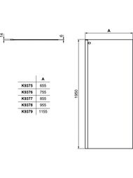 Душевая стенка Ideal Standard CONNECT 2 L (1200х1950) профиль алюминий, стекло прозрач  K9379EO
