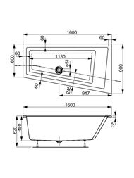 Ванна акриловая VAGNERPLAST CAVALLO OFFSET 160 R (1600х900х450) угловая, правая VPBA169CAV3PX-04