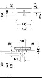 Умывальник подвесной Duravit No.1 450х350 мм, перелив, отверстие под смеситель, белый 07434500002