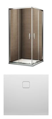 Уценка!Уголок душевой RIHO HAMAR 2.0 (900х900х2000) с поддоном, раздв. двери, хром/стекло прозрачное