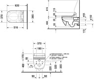 Унитаз подвесной DURAVIT HAPPY D.2 365х620х345 безободковый, для сиденья-биде 2550590000