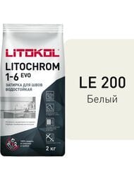 Затирка цементная LITOKOL LITOCHROM 1-6 EVO с противогрибков.свойствами, LE.200 белый, меш.2 кг