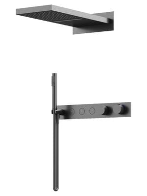 Душевой комплект SANCOS Linn SC9023GG c термостатом, внутр.частью, верх./руч. душем, вороненая сталь