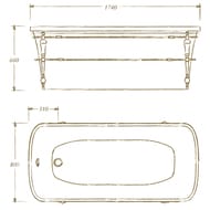 Ванна MIGLIORE OLIVIA 174x83 console красная панель, фурнитура бронза 24267