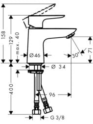 Чертёж Смеситель Hansgrohe Talis E 71702000 для раковины без сливного гарнитура, однорычажный, хром