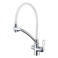 Смеситель для кухни Lemark COMFORT LM3070C-White гибкий излив, канал для питьевой воды, белый/хром