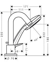 Чертёж Смеситель Hansgrohe Logis 71313000 на борт ванны, 3 отверстия, однозахватный, наружная часть, хром